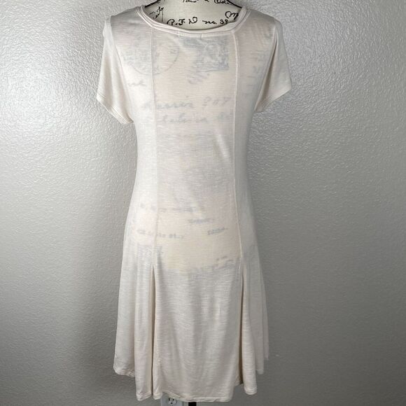 RXB Sz M Sheer Beige Tunic Short Sleeve Flutter High-Low Hem Asymmetrical VNeck - Picture 2 of 9